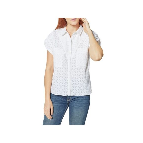 JOIE Tops - JOIE Womens White Shoulder Tabs Cap Sleeve Wear To Work Button Up Top XXS
